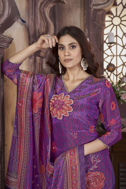 Malti Orchid Printed Shimmer Suit Set