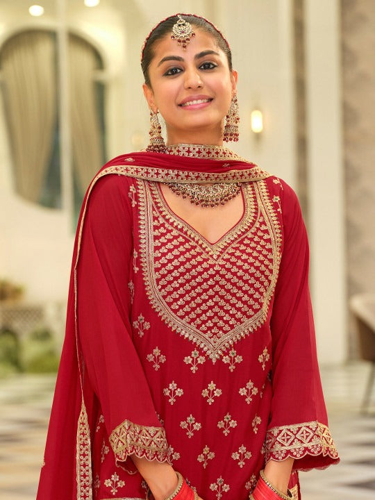 Dhiyona IE Women Ethnic Motifs Embroidered Kurta with Sharara & Dupatta
