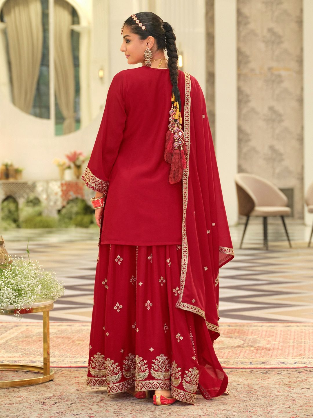 Dhiyona IE Women Ethnic Motifs Embroidered Kurta with Sharara & Dupatta
