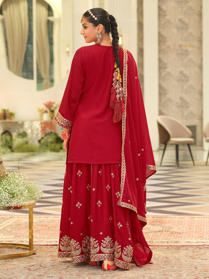 Dhiyona IE Women Ethnic Motifs Embroidered Kurta with Sharara & Dupatta