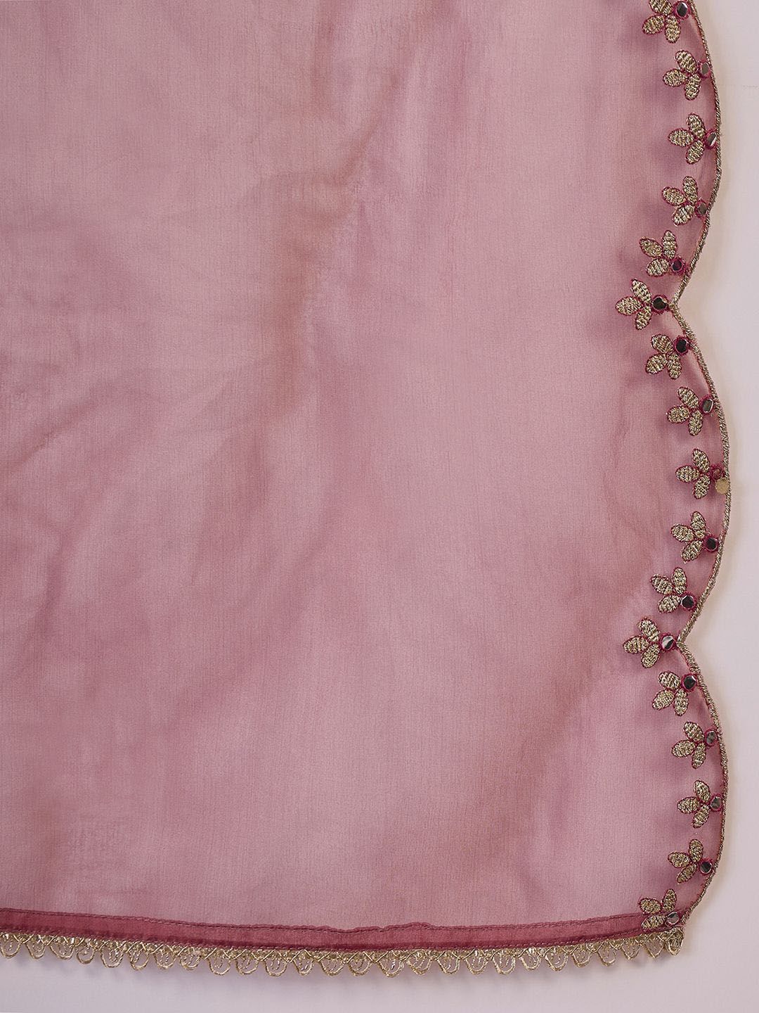 Dhiyona SN Pink Floral Embroidered Mirror Work Straight Kurta With Palazzo And Dupatta
