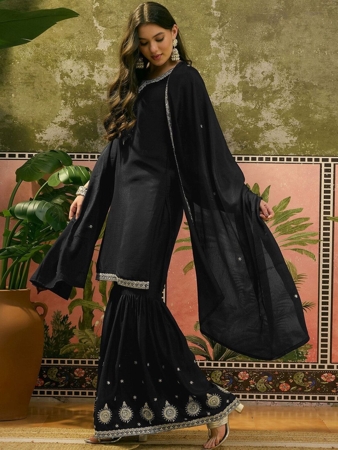 Dhiyona SN Embroidered Round Neck Kurta Sharara & Dupatta