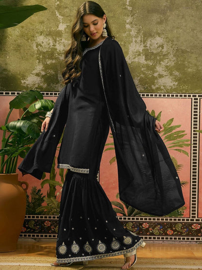 Dhiyona SN Embroidered Round Neck Kurta Sharara & Dupatta