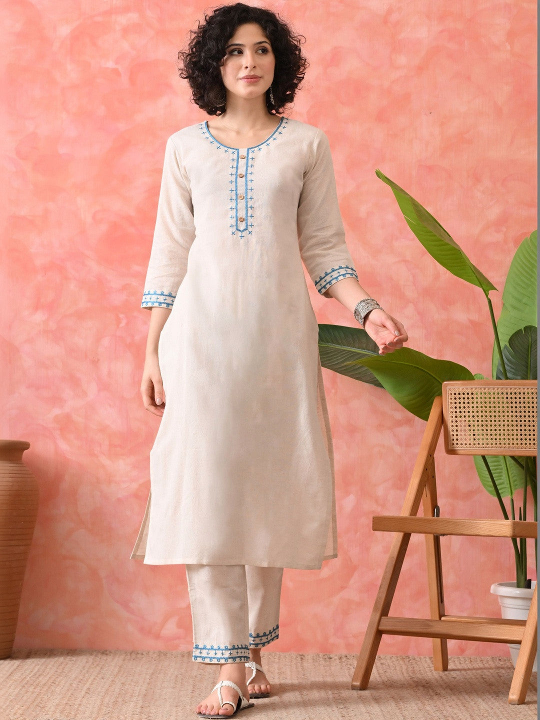 Printed Pure Cotton Round Neck Kurta & Trousers Kurta Sets