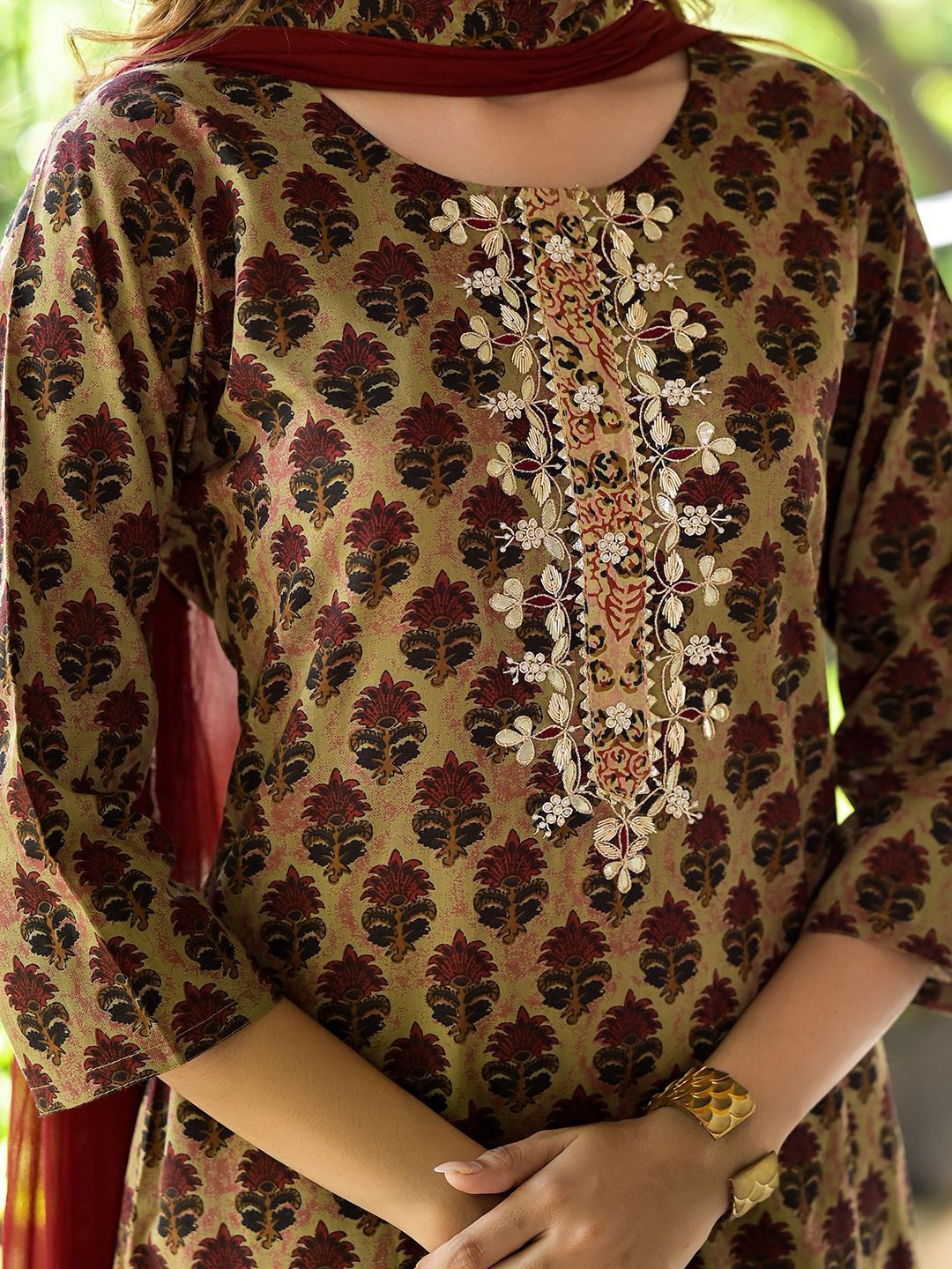 Dhiyona KL Floral Printed Pure Cotton Straight Kurta with Salwar & Dupatta