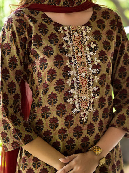 Dhiyona KL Floral Printed Pure Cotton Straight Kurta with Salwar & Dupatta