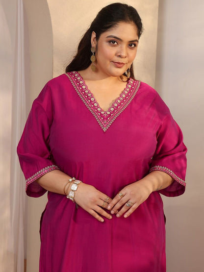 Dhiyona Women's Plus Size Ethnic Motifs Embroidered Kurta with Palazzo & Dupatta