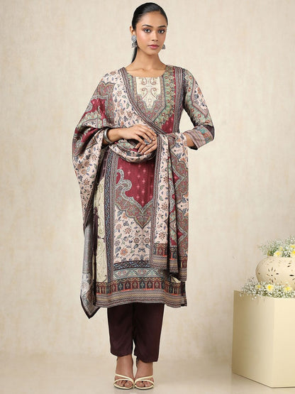 Dhiyona SO Women's Ethnic Motifs Printed Beads and Stones Pure Cotton Kurta With Trousers & Dupatta