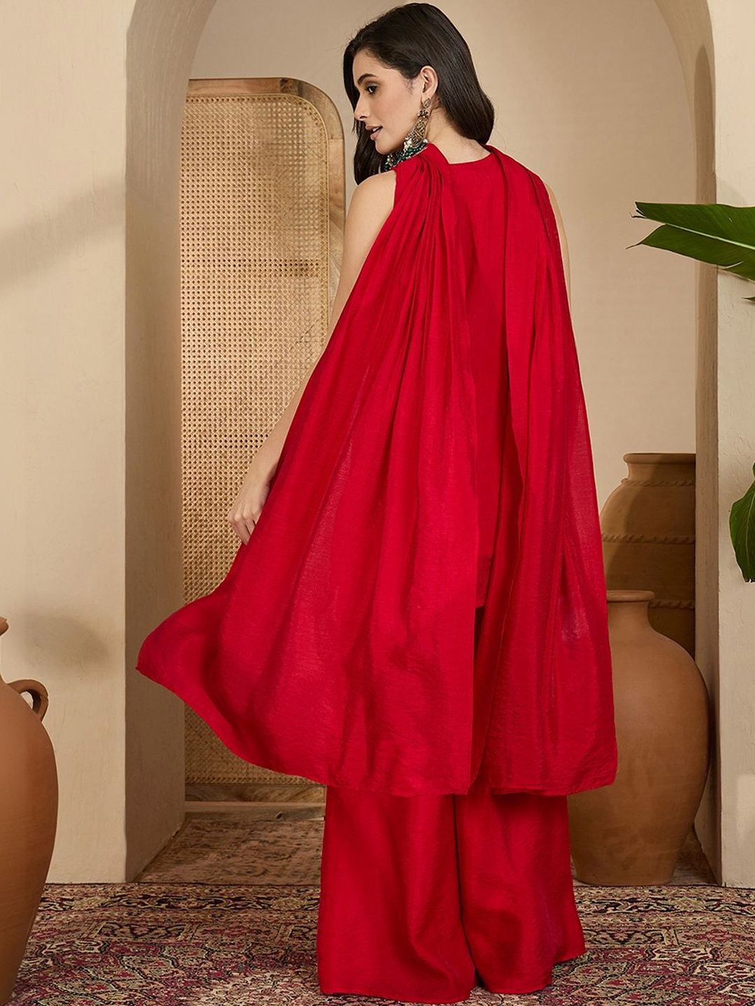 Dhiyona SN Embroidered Straight Kurta & Palazzos With Dupatta