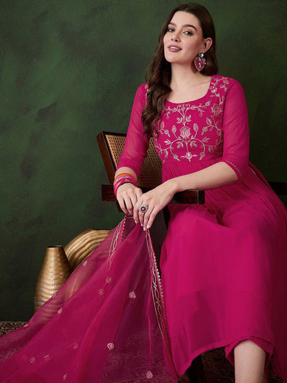 Women Floral Embroidered Kurta with Trousers & Dupatta