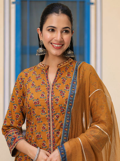Dhiyona RR Women's Ethnic Motifs Printed Cotton Anarkali Kurta with Trousers & Dupatta