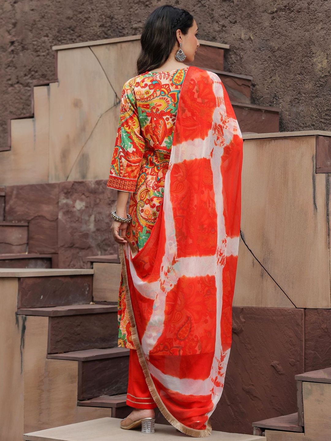 Dhiyona RR Women's Printed Gotta Patti Pure Cotton A-Line Kurta with Trousers & Dupatta