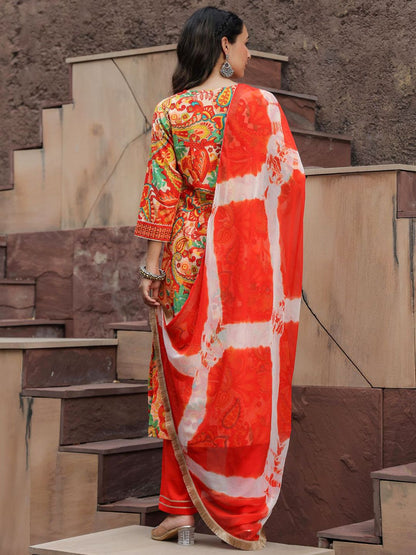 Dhiyona RR Women's Printed Gotta Patti Pure Cotton A-Line Kurta with Trousers & Dupatta