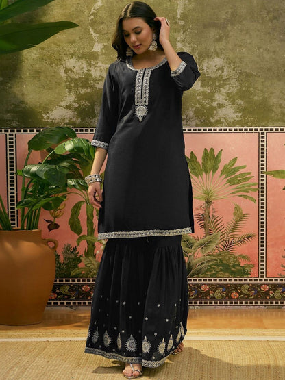 Dhiyona SN Embroidered Round Neck Kurta Sharara & Dupatta