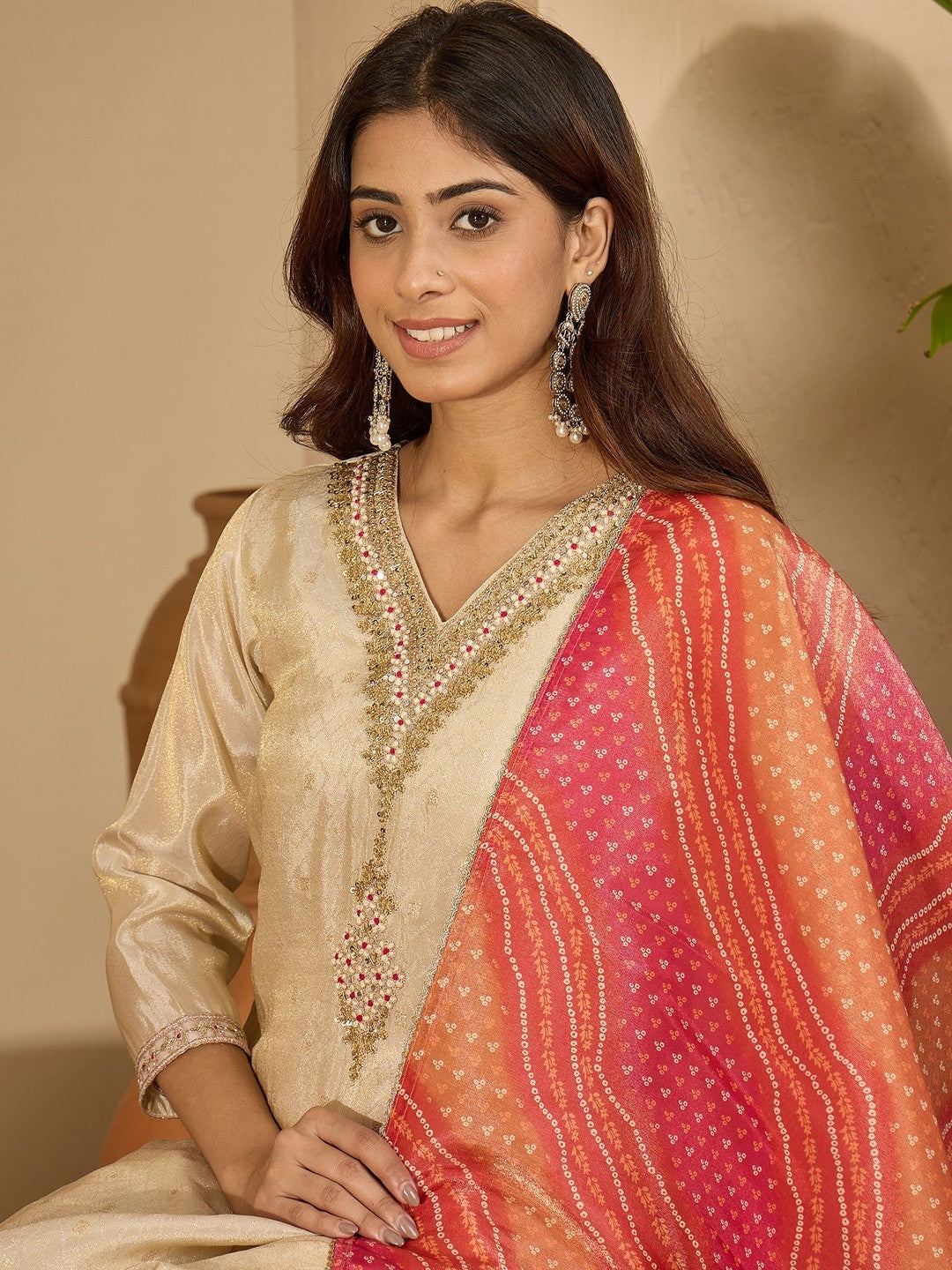 Ethnic Motifs Embroidered Thread Work Straight Kurta with Trouser & Dupatta