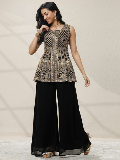 Dhiyona LL Women Ethnic Motifs Embroidered Panelled Sequinned Kurta with Palazzos & With Dupatta
