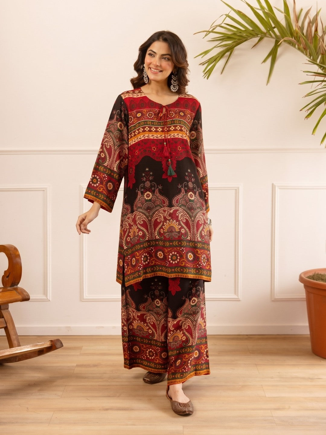 Karen carmine printed co-ord set