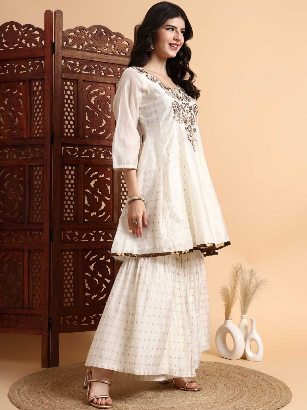 Dhiyona HOP Embroidered Angrakha Kurta & Sharara With Dupatta