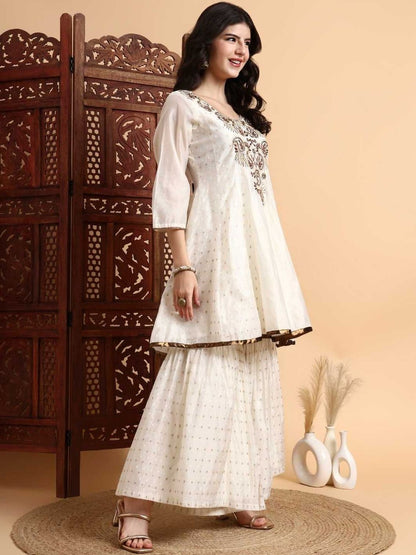 Dhiyona HOP Embroidered Angrakha Kurta & Sharara With Dupatta