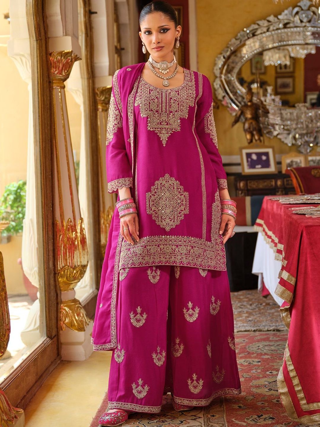 Dhiyona IE Women Ethnic Motifs Embroidered Kurta with Palazzo & Dupatta