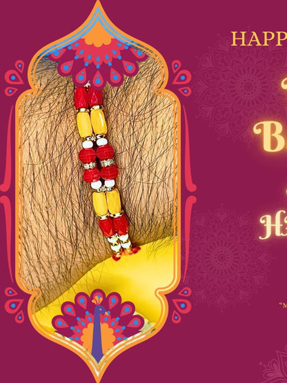Dhiyona Set Of 6 Beaded Cotton Thread with AD Stones & Meenakari Designer Rakhi for Brother