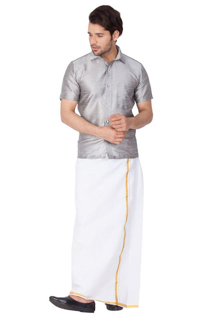 Men's Grey Silk Blend Straight Ethnic Shirt