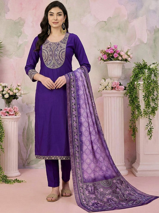 Dhiyona CH Women Ethnic Motifs Embroidered Regular Thread Work Kurta with Trousers & With Dupatta