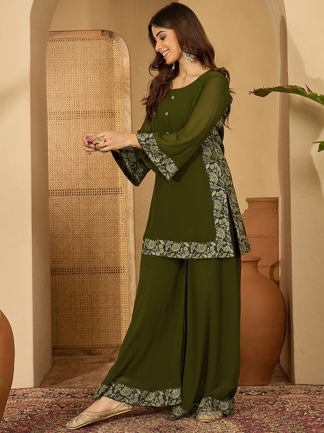 Foil Printed Straight Kurta With Palazzos