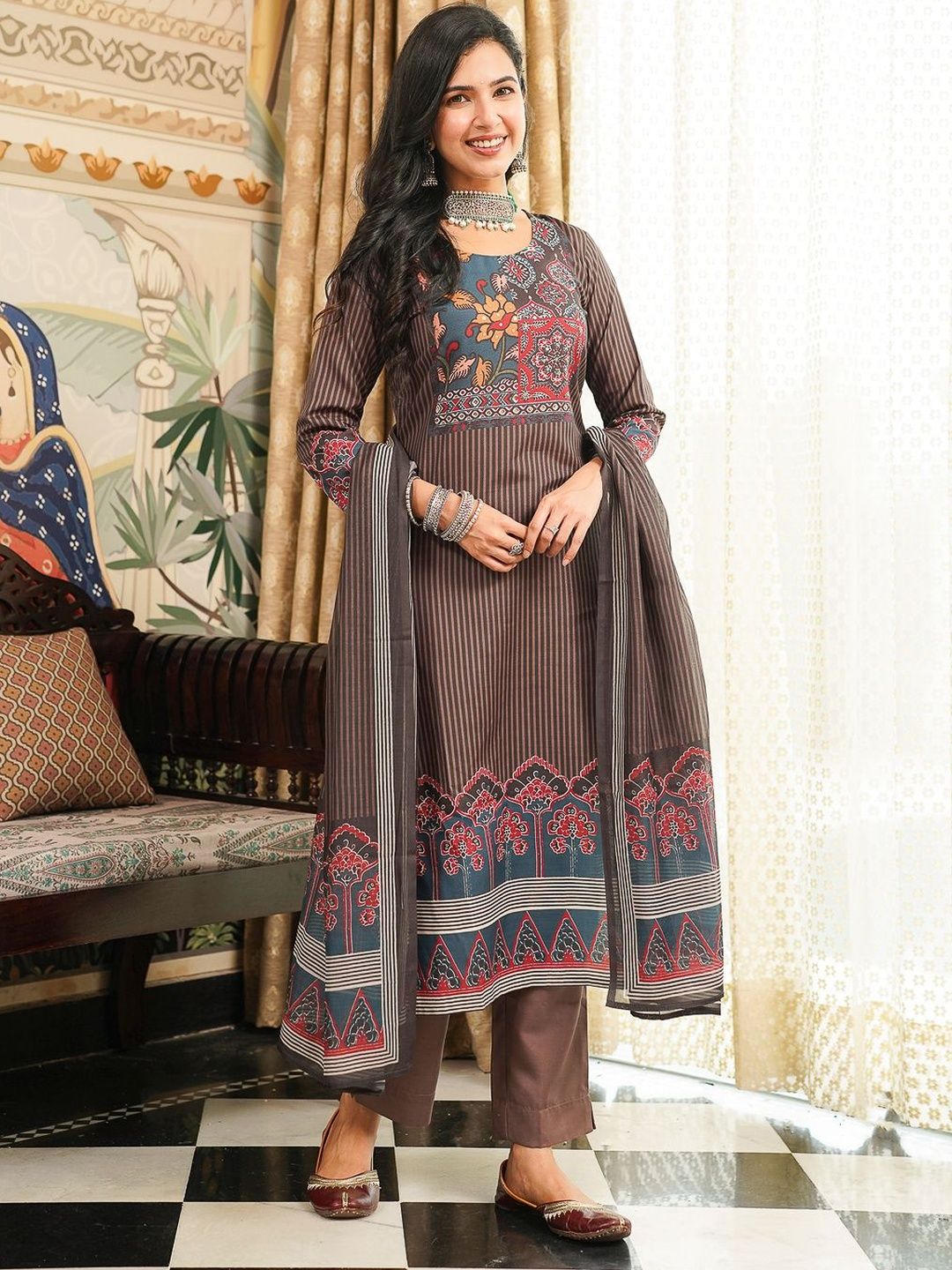 Dhiyona KL Ethnic Motifs Printed Kurta with Trousers & Dupatta