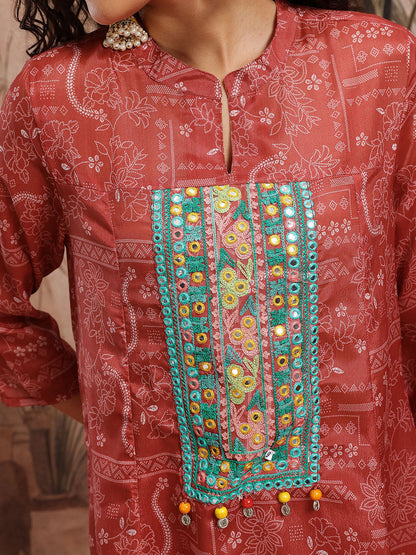 Ethnic Motifs Printed Regular Mirror Work Kurta with Trousers