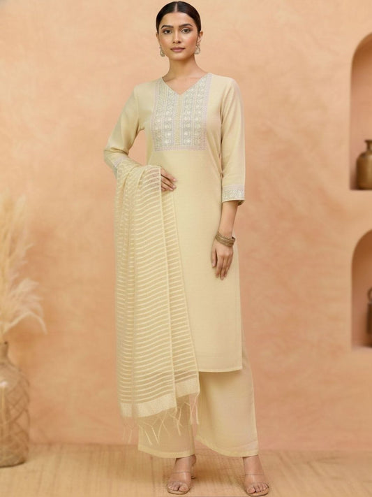 Dhiyona KL Women Ethnic Motifs Embroidered Regular Thread Work Kurta with Palazzos & With Dupatta