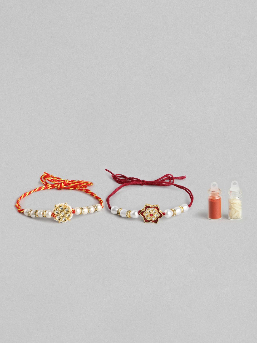 Dhiyona Unisex Set of 2 Beaded Bhai Bhabhi Rakhis With Roli & Chawal
