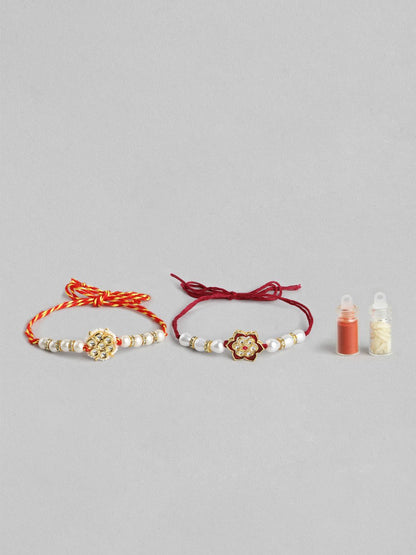 Dhiyona Unisex Set of 2 Beaded Bhai Bhabhi Rakhis With Roli & Chawal