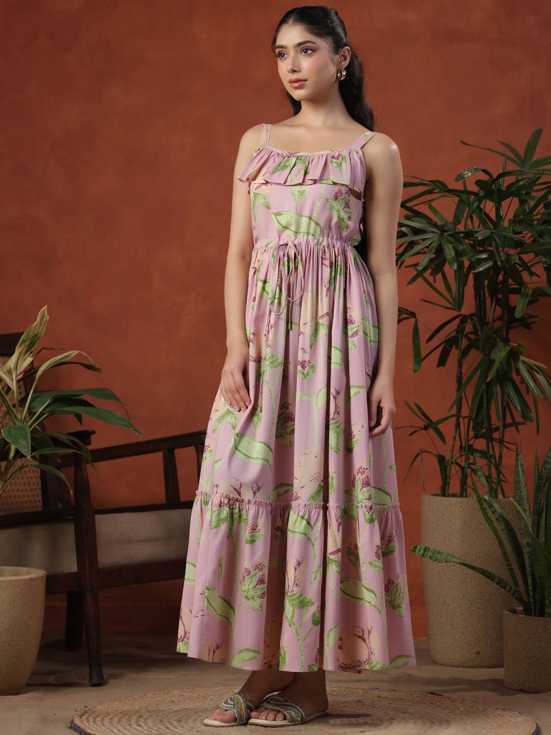 Dhiyona AY Women's Floral Print Fit & Flared Maxi Ethnic Dress