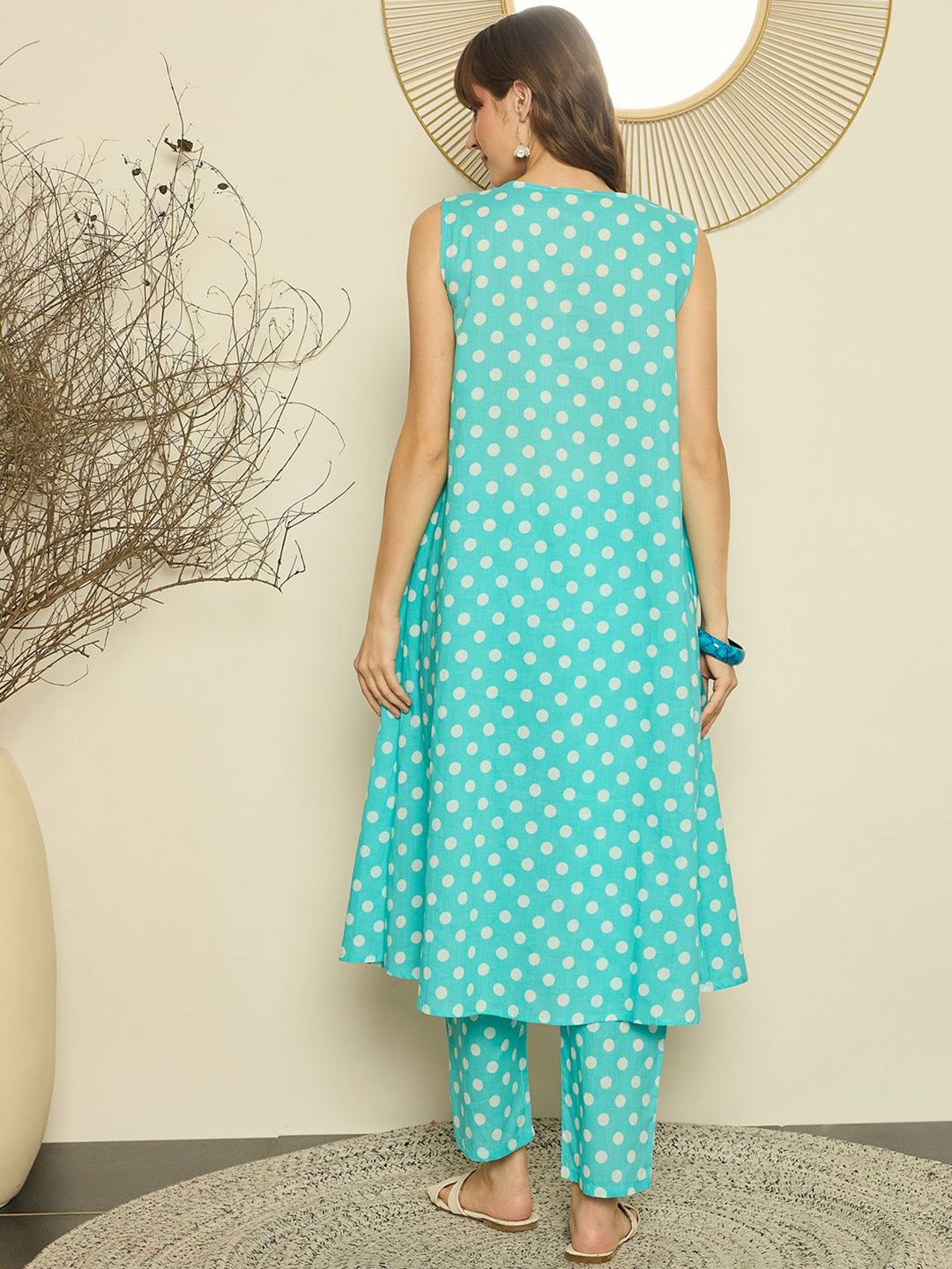 Dhiyona IE Women Printed Round Neck Cotton Tunic and Trousers Co-Ords