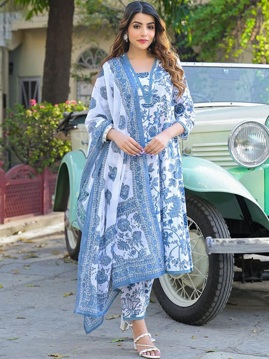 Dhiyona KL Women Blue Pure Cotton Kurta Sets