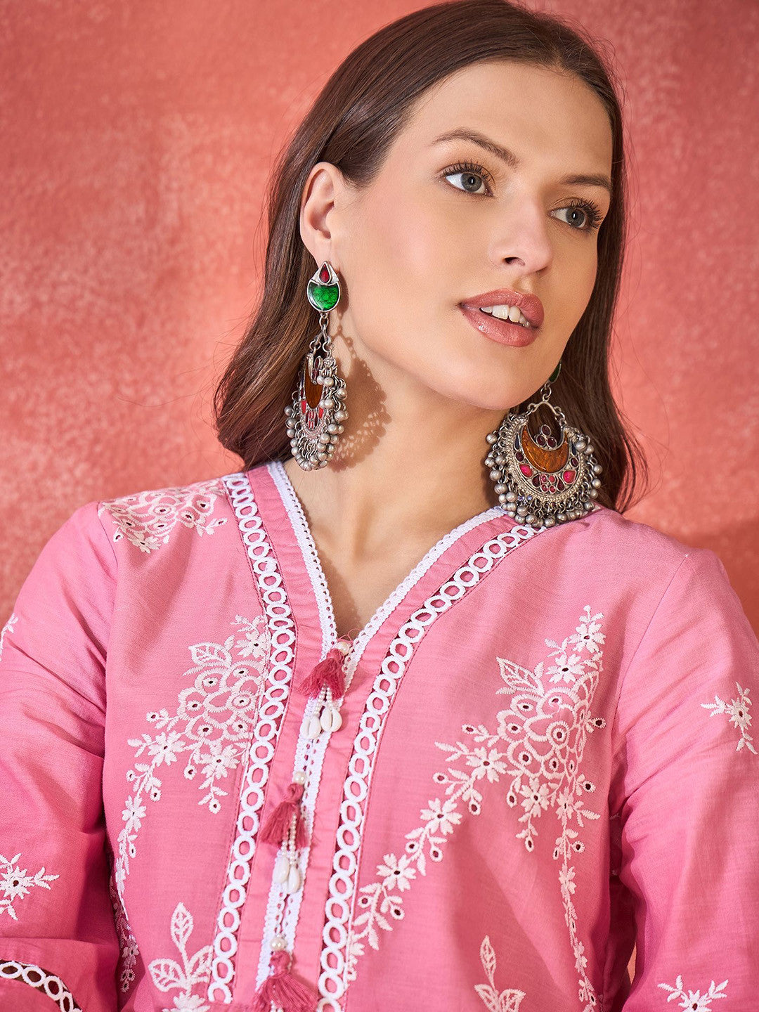 Chikankari Embroidered 100% Cotton Kurta & Dhoti Pants