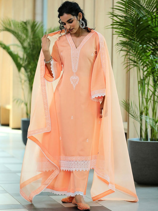 Women Ethnic Motifs Embroidered Regular Thread Work Kurta with Palazzos & With Dupatta