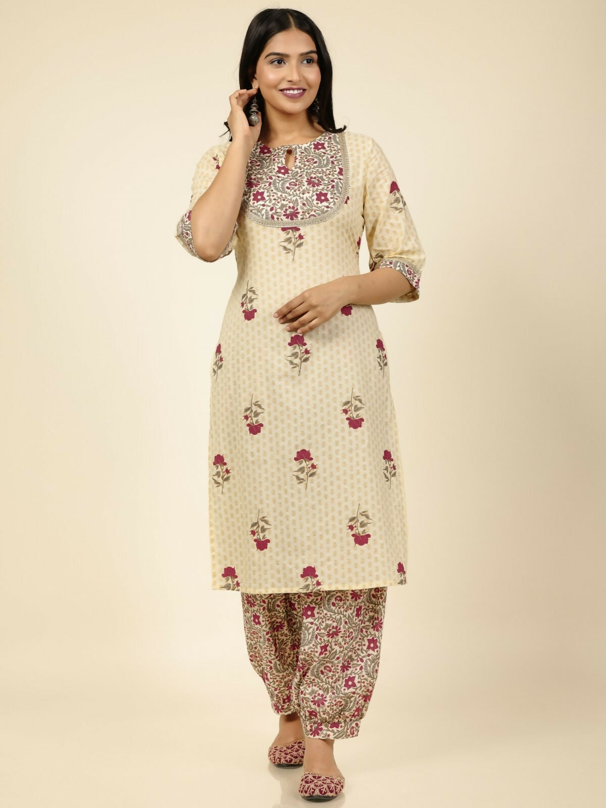 Women's Yellow Soft Cotton Floral Straight Kurta for Women