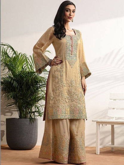 Dhiyona LL Women Ethnic Motifs Embroidered Regular Kurta with Palazzos & With Dupatta