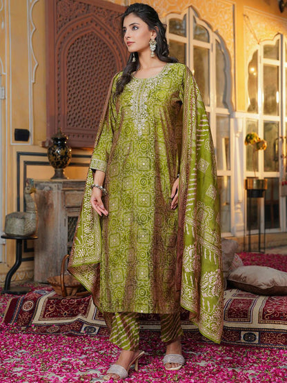 Dhiyona KL Women Ethnic Motifs Embroidered Regular Thread Work Kurta Set With Dupatta
