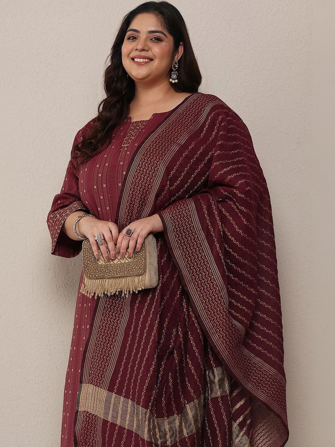 Dhiyona Women's Plus Size Ethnic Motifs Printed Kurta with Palazzos & Dupatta