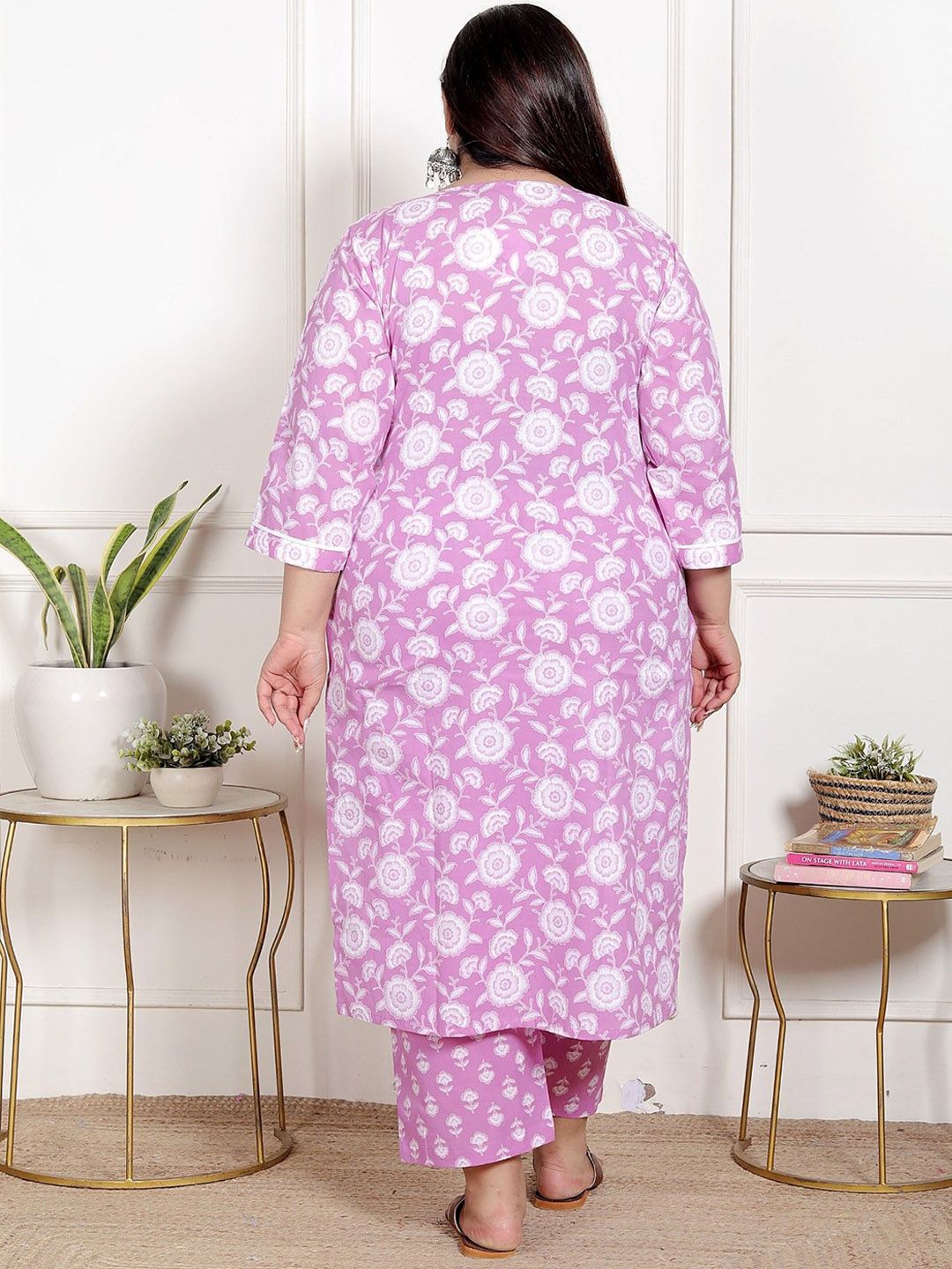 Dhiyona KL Women Plus Size Floral Printed Pure Cotton Kurta with Palazzo & Dupatta
