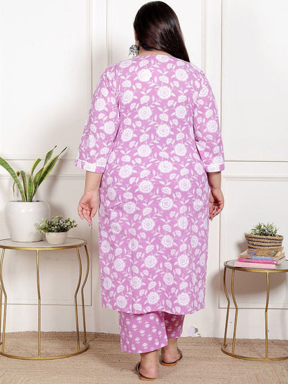 Dhiyona KL Women Plus Size Floral Printed Pure Cotton Kurta with Palazzo & Dupatta