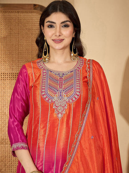 Zari Sequence Embroidered Straight Kurta With Trouser & Dupatta