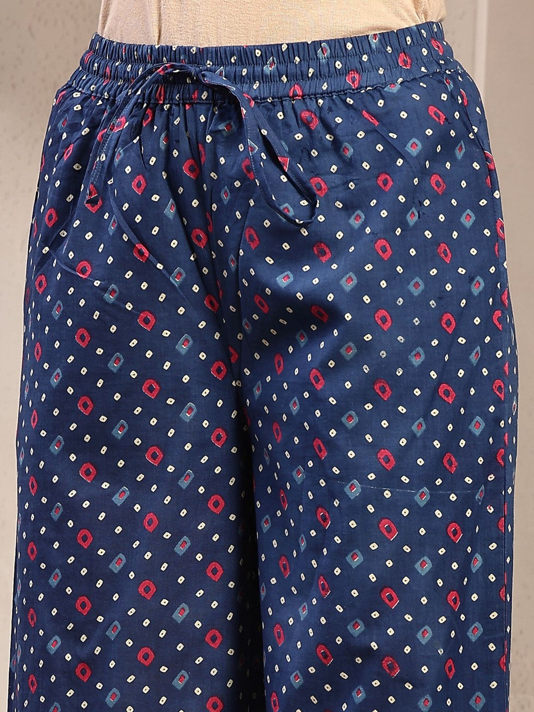 Printed Cotton V-Neck Kurta & Palazzos With Dupatta