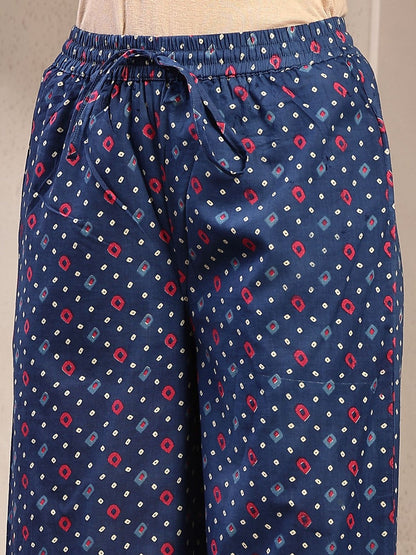 Printed Cotton V-Neck Kurta & Palazzos With Dupatta