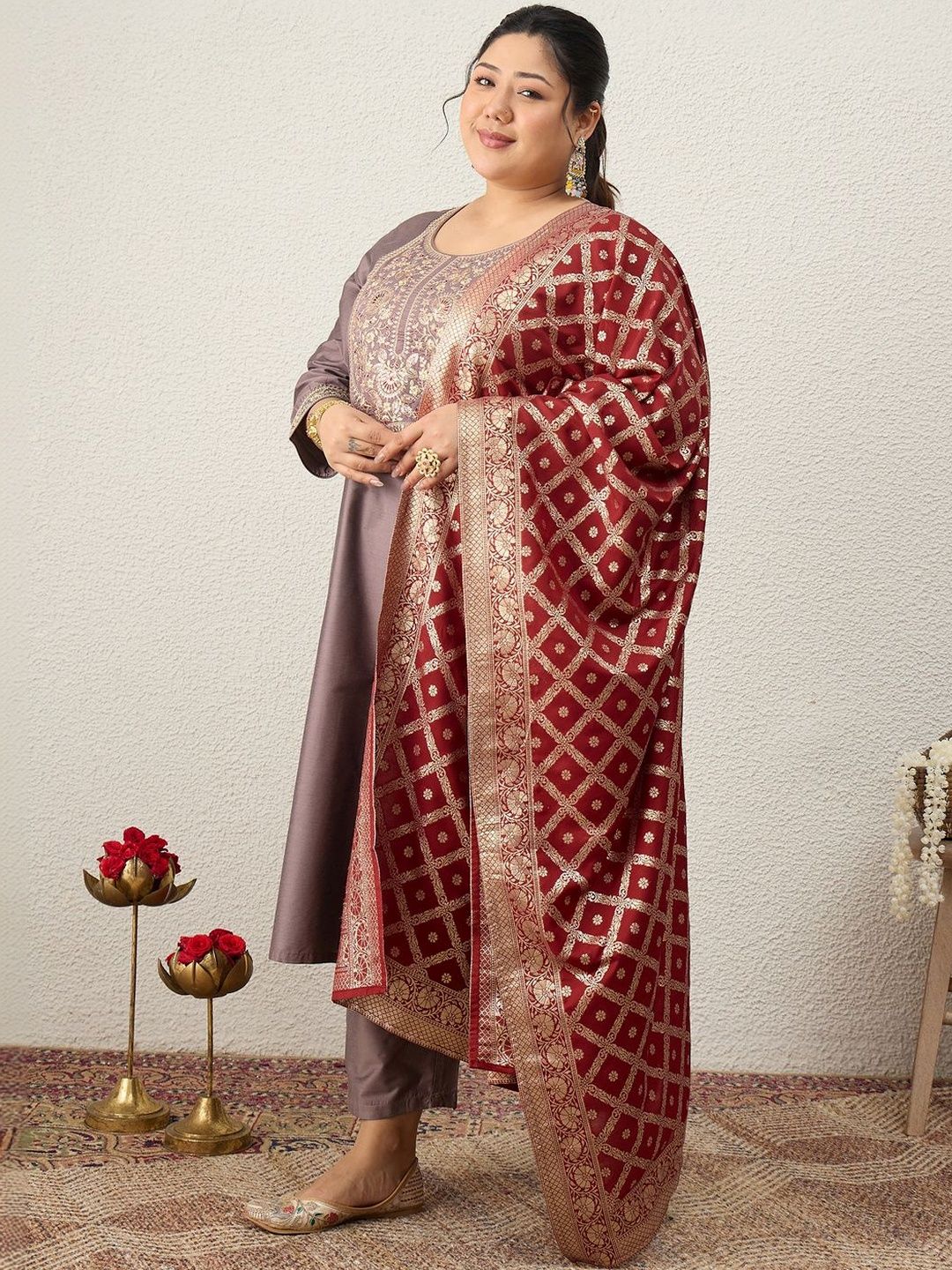 Dhiyona Women's Ethnic Motifs Embroidered Regular Kurta with Trousers & With Dupatta