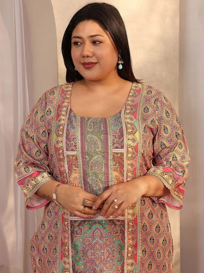 Dhiyona Women's Plus Size Ethnic Motifs Printed Kurta with Trousers & Dupatta