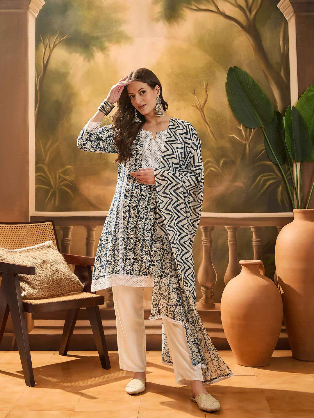 Printed Kurta Trouser With Dupatta